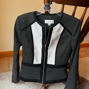 Calvin Klein Sz 6 Black White Polka Dot Zip Front Jacket